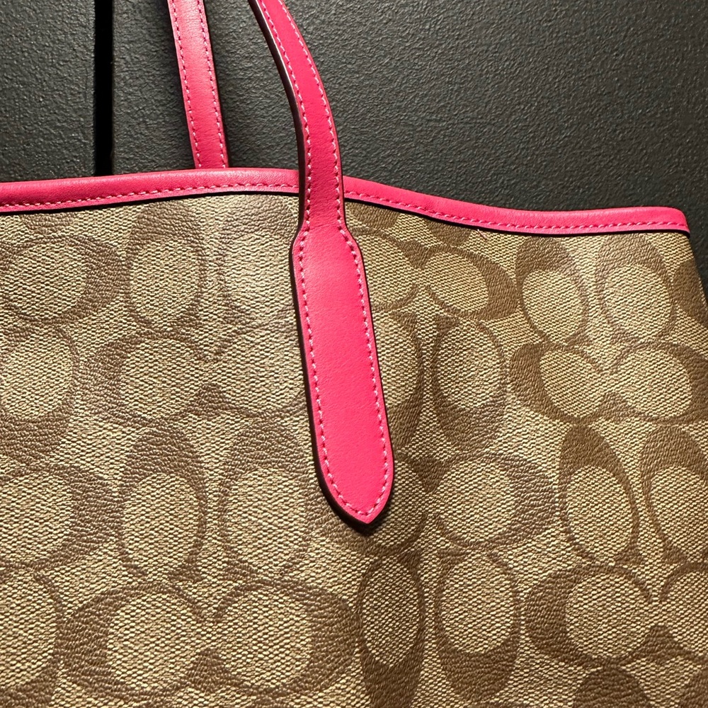 EUC…Coach Signature Canvas Tote Bag - Tan and Pink - Picture 10 of 15